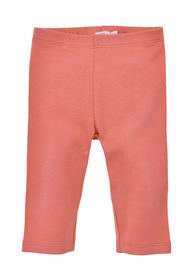 Leggings en corail rose fabriqués en tissu doux et extensible. Longueur cheville avec une taille élastique simple et sans motifs ni accessoires supplémentaires.