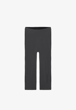 Juodos leggingos iš elastingos medžiagos su elastine juosta. Yra maža, spausdinta logo apatiniame kairiajame šone. Paprastas ir elegantiškas dizainas.