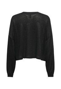 Maglione nero corto con maniche lunghe e morbide. Realizzato in un tessuto leggero e testurizzato. Collo rotondo con vestibilità rilassata.