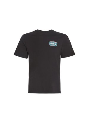 Zwart katoenen T-shirt met korte mouwen en een ronde hals, met een meerkleurig "CLOSURE LDN"-logo bedrukt op de bovenste linkerborst.