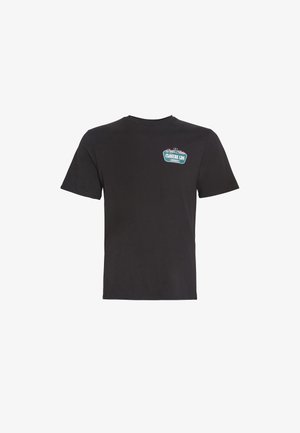 Zwart katoenen T-shirt met korte mouwen en een ronde hals, met een meerkleurig "CLOSURE LDN"-logo bedrukt op de bovenste linkerborst.