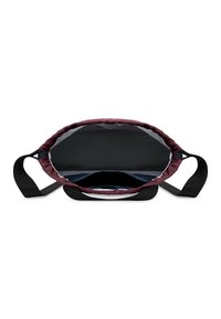 Kerek szövet táska bordó széllel és fekete belső résszel. Állítható fekete pántokkal rendelkezik, és sima, puha tapintású.