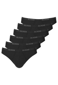 Schwarze Herrenunterhosen aus weichem Material. Mit einem SLOGGI-Logo am Bund und einem klassischen Slip-Design mit glatter Textur. Packung mit sieben Stück.