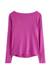 Långärmad topp i kraftig rosa färg, med rundad halsringning och en luftig, avslappnad passform med lätt rundad fåll. Mjuk och slät tyg.