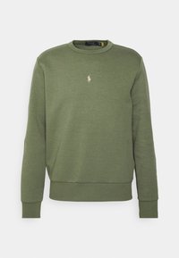 Světle olivově zelená mikina s dlouhým rukávem a kulatým výstřihem, s vroubkovanými manžetami a lemem, na hrudi s malým bílým logem Polo Ralph Lauren.