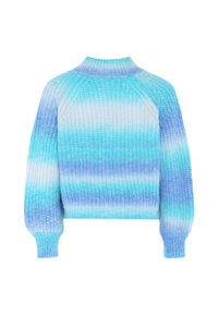 Strickpullover in Farbverlauf von hellblau bis dunkelblau. Verfügt über einen hohen Kragen und gerippte Bündchen. Weicher, strukturierten Stoff mit lockerer Passform.