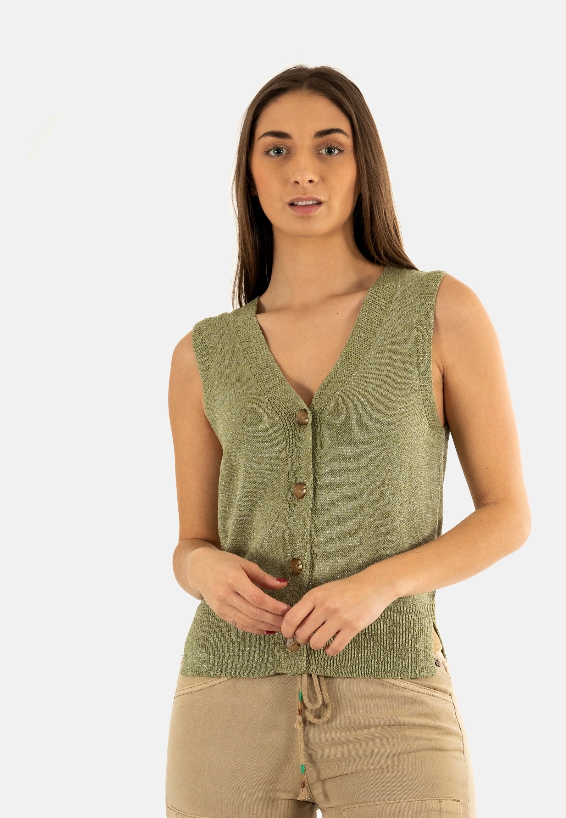 Gilet de costume en lin mélangé à encolure carrée - Vert menthe - Femme