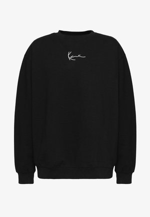 Črna kapuca iz mešanice bombaža, z okroglo ovratnikom, dolgimi rokavi in belim napisanim logotipom na prsih.