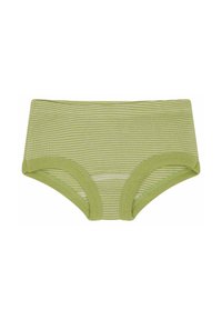 Groene gestreepte boyshorts van zachte stof, met een niet-elastische tailleband en gladde randen voor comfort en een goede pasvorm.