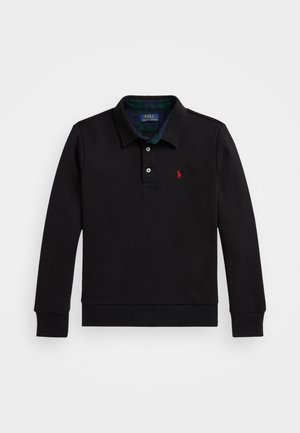 PLAID TRIM POLO COLLAR SWEATSHIRT UNISEX - Sweatshirt - black
