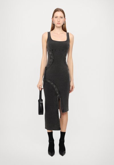 Feng Chen Wang WASHED LACE UP DERSS - Φόρεμα από ζέρσεϊ - grey