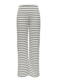 Pantaloni a gamba larga a righe bianche e nere con un motivo a diamante, dotati di un cintura elastica e una finitura in tessuto testurizzato.