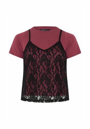 Yours Clothing, PLUS SIZE SHORT SLEEVE TOPS - T-shirt con stampa - dark red