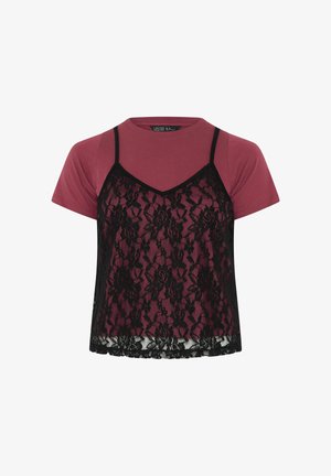 Yours Clothing, PLUS SIZE SHORT SLEEVE TOPS - T-shirt con stampa - dark red