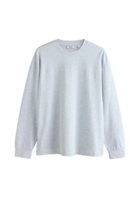 Světle šedé tričko s dlouhým rukávem vyrobené z měkké směsi bavlny, s kulatým výstřihem a žebrovanými manžetami pro uvolněný střih.