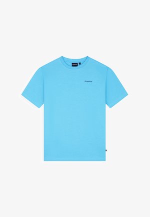 Stevig lichtblauw T-shirt met korte mouwen, met het "BALLIN"-logo op de linkerborst en een ronde hals.