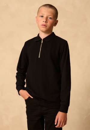 Next, REGULAR FIT - ZIP NECK TEXTURED LONG SLEEVE - Poloshirts - black