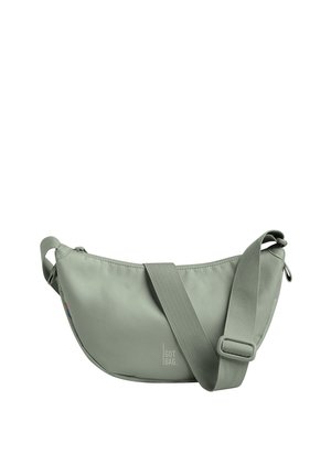 Borsa a tracolla di colore verde chiaro a forma di mezzaluna, con tracolla larga regolabile e chiusura con cerniera, con piccolo logo "Got Bag" sulla parte anteriore.