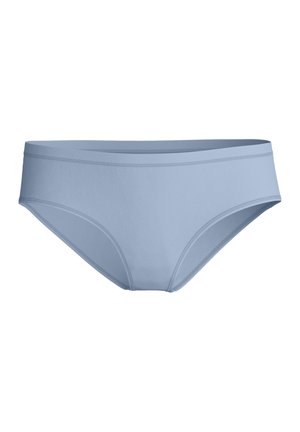 Lichtblauwe naadloze hipsteronderbroek voor dames met brede tailleband en gladde stoftextuur.