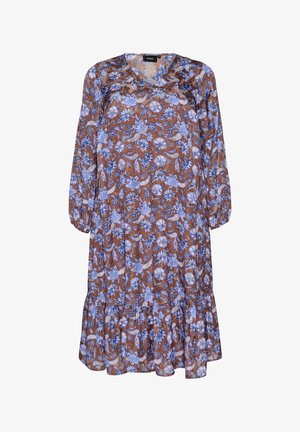 Zizzi, GEBLÜMTES MIDIKLEID MIT RÜSCHENSAUM - Hverdagskjole - braun