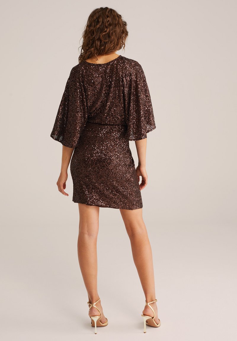 white dress with brown spots Olivia Polka Dot Brown Dress – Roses and Dreams main image 1