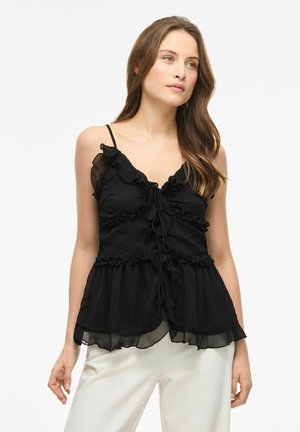VILA VIFALIA V-NECK STRAP FRILL TOP/DC/KA - Top - black