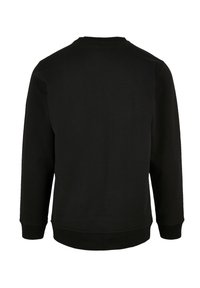 Black sweatshirt with long sleeves, crew neckline, and a textured fabric. Simple design; no visible logos or patterns on the back.
