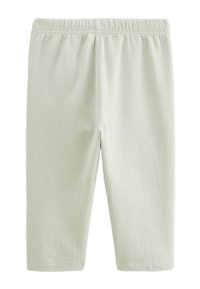 Shorts en coton vert clair avec une taille élastique, présentant une texture côtelée et une coupe droite, conçus pour le confort et la facilité de port.