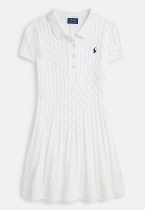 CABLE-KNIT COTTON POLO SWEATER DRESS - Robe pull - optic white