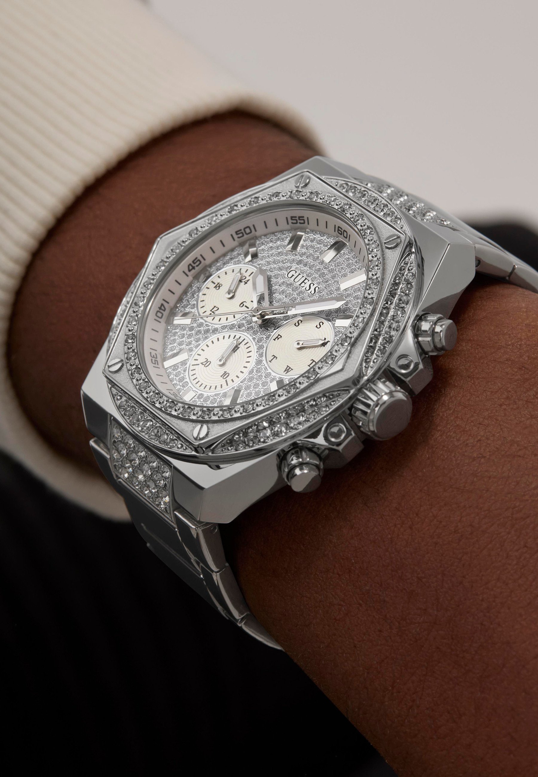 Guess Silver Chronograph Watch with Crystal Bezel Men main image 2