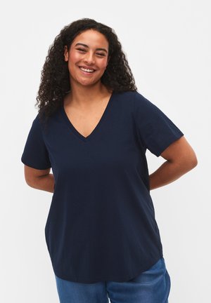 Zizzi KURZÄRMELIGES MIT V-AUSSCHNITT - Basic T-shirt - navy blazer