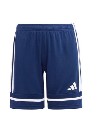 Pantaloncini sportivi blu navy con strisce bianche lungo i lati e i polsini, vita elastica e piccolo logo bianco sulla gamba destra.
