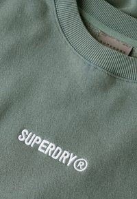 Light green sweatshirt made of soft fabric featuring a ribbed collar. The "SUPERDRY" logo is embroidered in white across the chest.