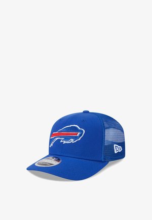 Blue mesh baseball cap with Buffalo Bills logo and white New Era logo on the side, displayed against a white background.