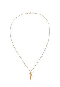 Collana d'oro con una fine catena e un pendente a forma di conchiglia, caratterizzato da dettagliate rientranze e una finitura liscia. Chiusura regolabile sul retro.