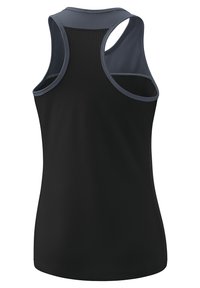 Zwarte sportieve tanktop met een geribbelde textuur en grijze accenten. Beschikt over een ronde halslijn en racerback ontwerp voor optimale bewegingsvrijheid.