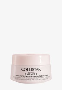 Collistar Rigenera utjämnande anti-rynka närande kräm i en rosa plastburk med ett vitt lock, med svart text på framsidan.
