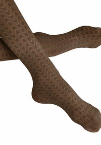 Collant marroni a motivo, caratterizzati da un design ondulato, realizzati in materiale trasparente con una texture liscia, che si restringono verso le punte.