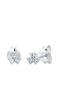 Ohrringe aus Sterlingsilber mit runden klaren Kristallen, die in einem floralen Design angeordnet sind, und sichern mit stabilen Steckverschlüssen.