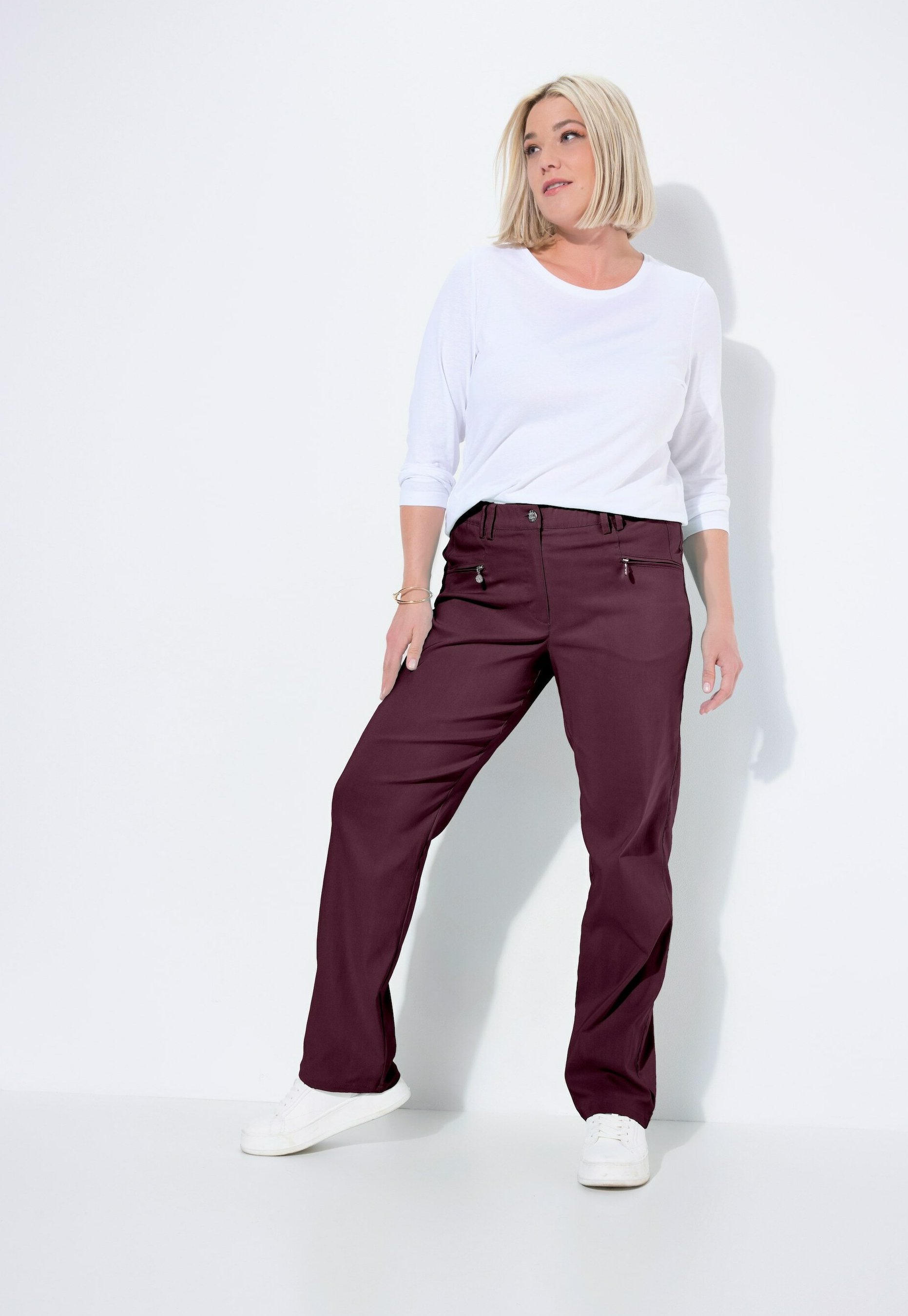 Ulla Popken Damen Sommerhose 'Mony' – Leichte Stretch-Hose Mit Komfortbund & Zipptaschen