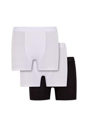 Three pairs of boxer briefs in white and black. Made from smooth fabric, with an elastic waistband and a classic cut.