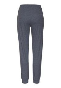 Gray jersey sweatpants with a relaxed fit, elastic waistband, and tapered cuffs. Smooth texture with minimal stitching details.