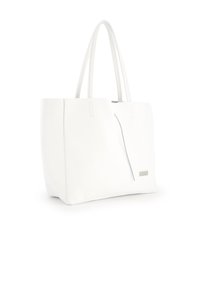 Weiße Ledertasche mit strukturiertem Finish, zwei Tragriemen, einem eleganten Design und einem dezenten seitlichen Akzent.