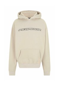 Beige hætte sweatshirt med en frontlomme. Har "PEGADOR" logo i mørkegrå hen over brystet. Blødt stof, ribbede manchetter og kanten.