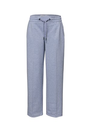 Pantalon décontracté gris clair avec taille élastique et cordon de serrage, coupe droite et poches latérales sur fond blanc.