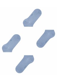 Jasnoniebieskie skarpetki do kostki z mieszanki bawełny, o gładkiej strukturze, wzmocnionych pięcie i palcach, z małym akcentem logo w kolorze zielonym.