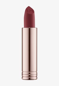 Matte leppestift i dyp rose nyanse. Kuleformet design med en avrundet spiss med preget "LM" og en metallisk roségulltube med ribbet bunn.