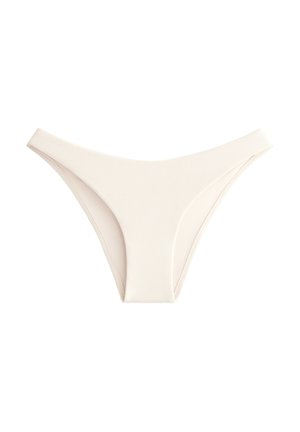 Svijetložuti bikini donji dio s rebrastom teksturom, niskog struka i minimalnim bočnim trakama, dizajniran za isticanje vitke siluete.