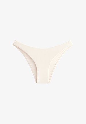 Svijetložuti bikini donji dio s rebrastom teksturom, niskog struka i minimalnim bočnim trakama, dizajniran za isticanje vitke siluete.