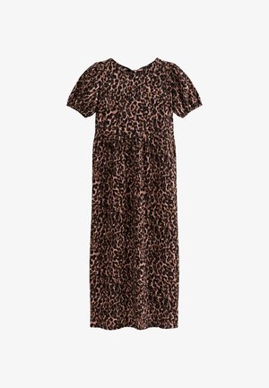 New Look CRINKLE TEXTURE LEOPARD PRINT BOW BACK MIDI - Vestido informal - brown pattern